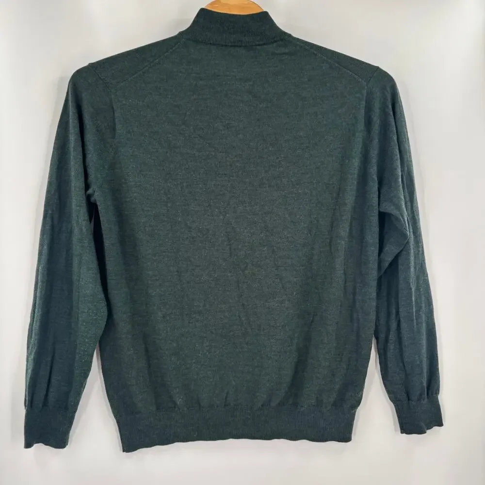 Peter Millar Mens XL 1/4 Zip Solid Green Wool Blend Pullover Sweater